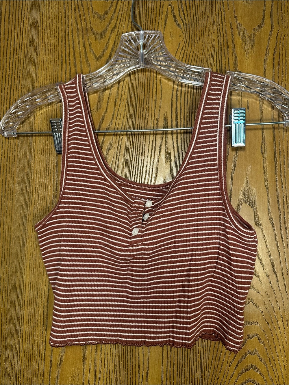 American Eagle Outfitters Maroon and White Striped Ribbed Crop Tank Top